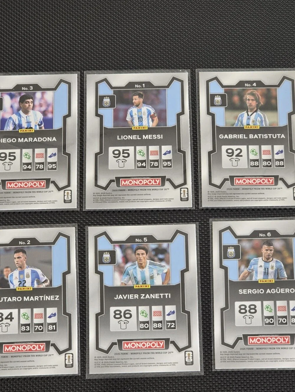 Lot of Monopoly Prizm 2026 Fifa Argentina Messi, Maradona, Batistuta No. 1,2,3,4